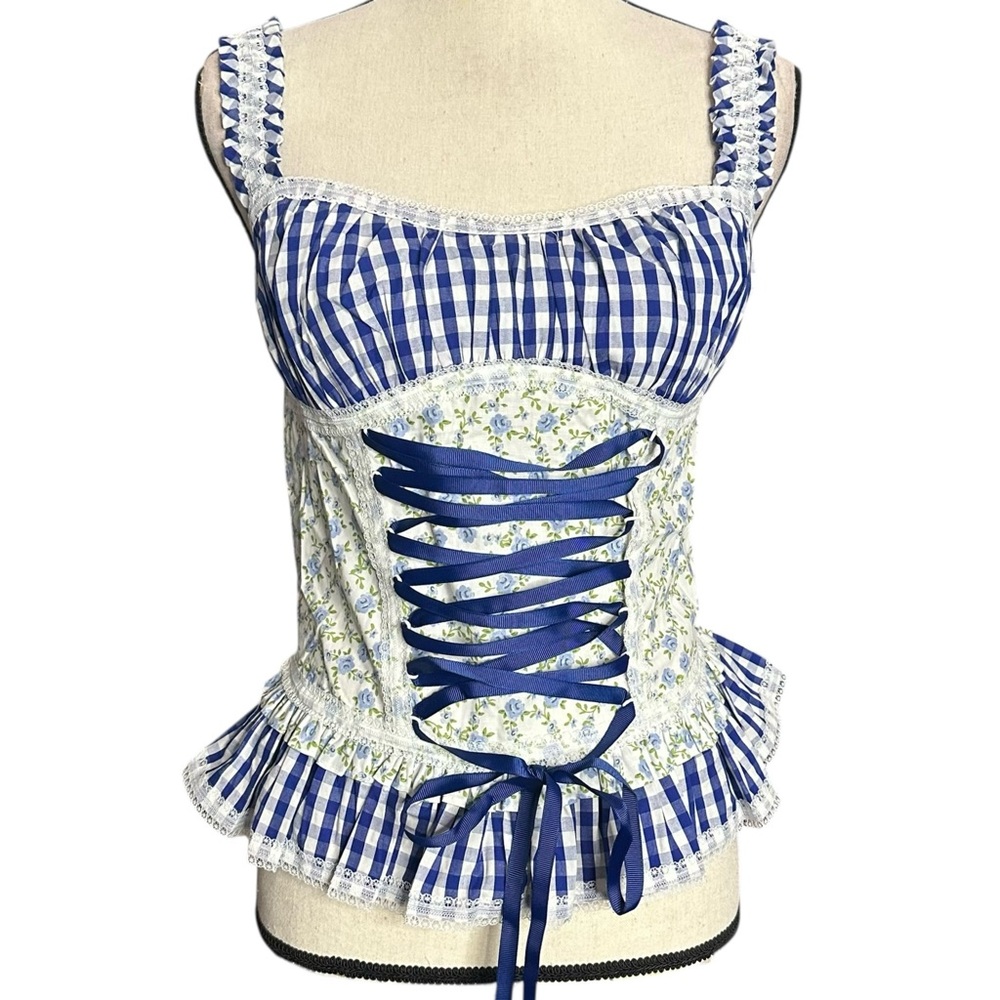 Sugar Thrillz Blouse S Blueberry Frolic Navy Lace Floral